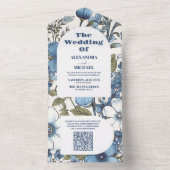QR Code Blue Periwinkle Wildblumen Hochzeit All In One Einladung (Innen Boden)