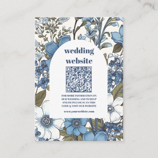 qr code Blue Periwinkle Wildblumen Wedding Begleitkarte (Vorderseite)