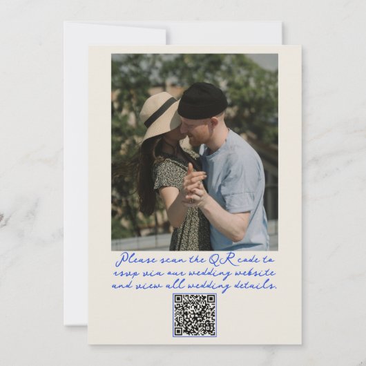 QR Code Blue Retro Fun Whimsical Foto Hochzeit Einladung (Rückseite)