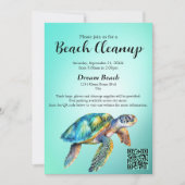 QR-Code Blue Sea Turtle Strandputzaktion Einladung (Vorderseite)