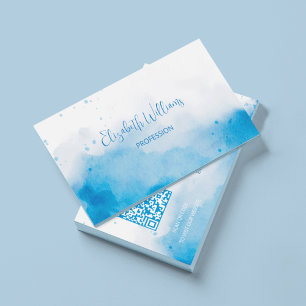 QR Code Blue Watercolor Hintergrund Visitenkarte