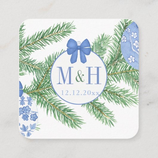 QR Code Blue White Christmas RSVP Begleitkarte (Rückseite)