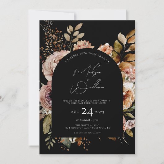 QR-Code Blume Boho Hochzeit im Herbst Einladung (Vorderseite)