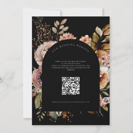 QR-Code Blume Boho Hochzeit im Herbst Einladung (Rückseite)