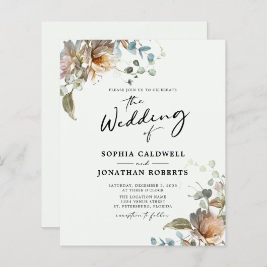 QR-Code Blumenkalligrafie Einladung (Vorne/Hinten)