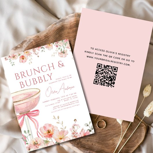 QR-Code Blumenstanze und Brautparty für Bubbly Einladung