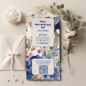 QR Code Blush Floral Peacock Chinoiserie Hochzeit All In One Einladung