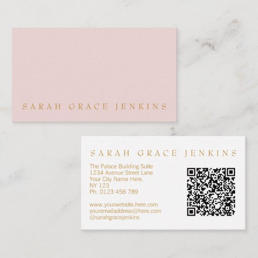QR Code Blush Gold Visitenkarte (Vorne/Hinten)