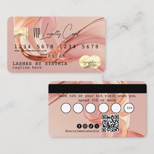 QR-Code Blush Modern Business Loyalty Credit Card Visitenkarte (Vorne/Hinten)