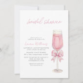 QR Code Blush Pink Bow Champagne Bridal Shower Einladung (Vorderseite)