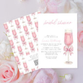 QR Code Blush Pink Bow Champagne Bridal Shower Einladung