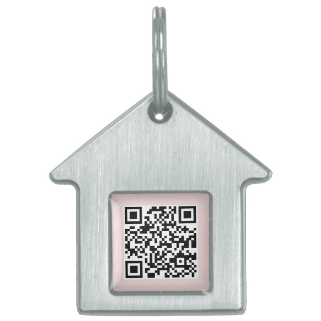 QR-Code | Blush Pink Dog Cat If Lost Scannable Tiermarke (Vorderseite)
