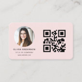 QR-Code Blush-Pink-Foto Visitenkarte (Vorderseite)