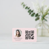 QR-Code Blush-Pink-Foto Visitenkarte (Stehend Vorderseite)