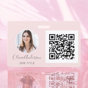 QR-Code Blush Pink Foto Visitenkarte Ausweis