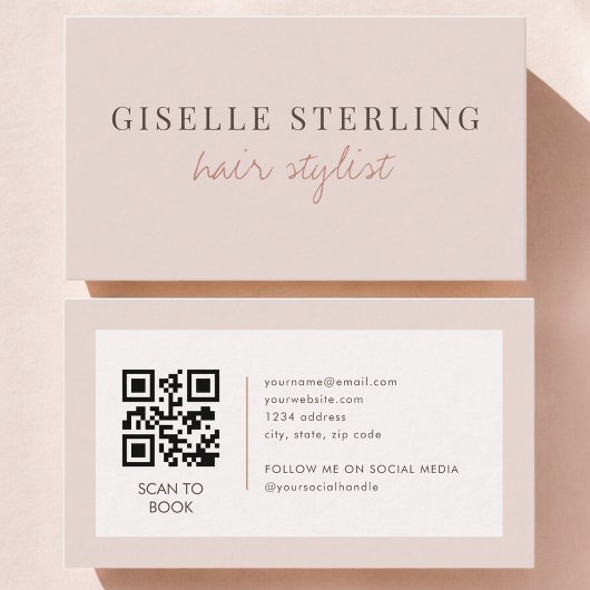 QR Code Blush Pink Hair Stylist Visitenkarte