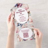 QR Code Blush Pink Magnolia Blumenzehen All In One Einladung (Abreißen)