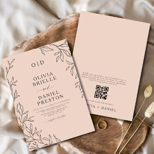 QR-Code Blush Pink Minimal Leaf Hochzeit Einladung
