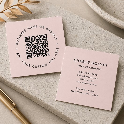 QR-Code | Blush Pink Modernes Beruflich Quadratische Visitenkarte