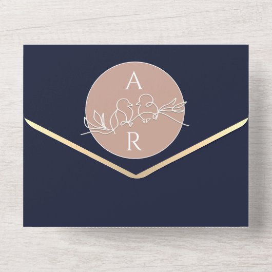 QR Code Blush Pink Navy Blue Wedding All In One Einladung (Rückseite)
