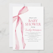 QR-Code Blush Pink Watercolor Bow Babydusche Einladung (Vorderseite)