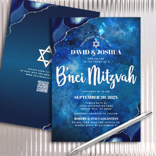QR-Code B'nei Mitzvah Blau Achat Galaxy Schrift Einladung