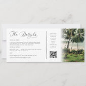 QR Code Boarding Pass Wedding Tropical Destination Einladung (Rückseite)