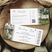 QR Code Boarding Pass Wedding Tropical Destination Einladung