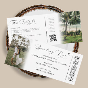 QR Code Boarding Pass Wedding Tropical Destination Einladung