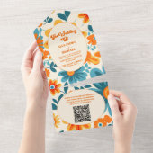 QR Code Bohemisch Retro Lässige Hochzeit All In One Einladung (Abreißen)