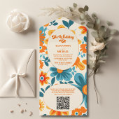 QR Code Bohemisch Retro Lässige Hochzeit All In One Einladung