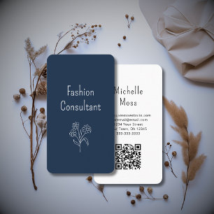 QR-Code Boho Blume Illustration Simple Navy Blue Visitenkarte