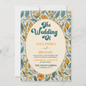 QR Code Boho Chic Retro Colorful Floral Wedding Einladung (Vorderseite)