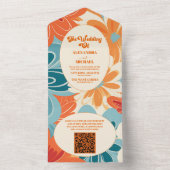 QR Code Boho Chic Retro farbenfrohe Blumenhochzeit All In One Einladung (Innen Boden)