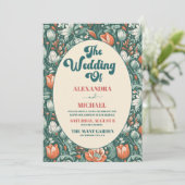 QR Code Boho Chic Retro farbenfrohe Blumenhochzeit Einladung (Stehend Vorderseite)