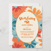 QR Code Boho Chic Retro farbenfrohe Blumenhochzeit Einladung (Vorderseite)