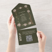 QR Code Boho Chic Retro Floral Retro All In One Einladung (Abreißen)