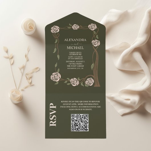 QR Code Boho Chic Retro Floral Retro All In One Einladung