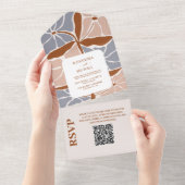 QR Code Boho Chic Retro Floral Wedding All In One Einladung (Abreißen)