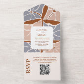 QR Code Boho Chic Retro Floral Wedding All In One Einladung (Innen Boden)