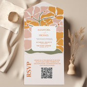 QR Code Boho Chic Retro Floral Wedding All In One Einladung