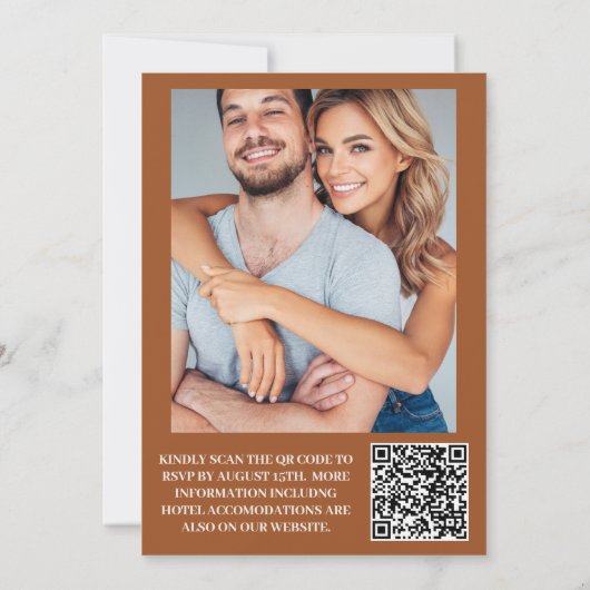 QR Code Boho Chic Retro Floral Wedding Einladung (Rückseite)