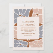 QR Code Boho Chic Retro Floral Wedding Einladung (Vorderseite)