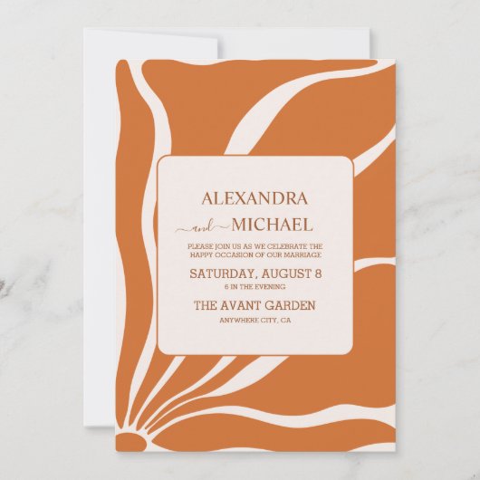 QR Code Boho Chic Retro Floral Wedding Einladung (Vorderseite)