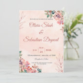 QR Code Boho Floral Wedding Einladung (Stehend Vorderseite)
