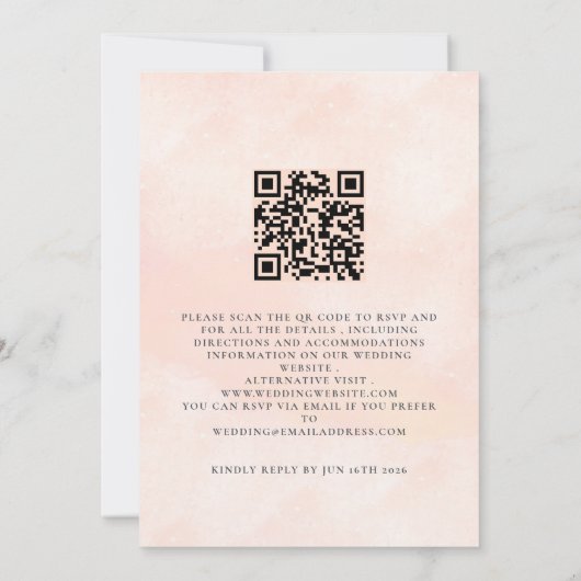 QR Code Boho Floral Wedding Einladung (Rückseite)