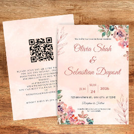 QR Code Boho Floral Wedding Einladung