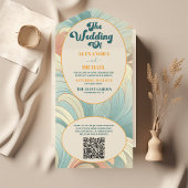 QR Code Boho Retro farbenfrohe Blumenhochzeit All In One Einladung