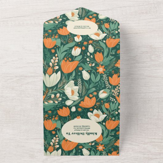 QR Code Boho Retro Floral Wedding All In One Einladung (Außenbereich)