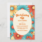 QR Code Boho Retro Floral Wedding Einladung (Vorderseite)